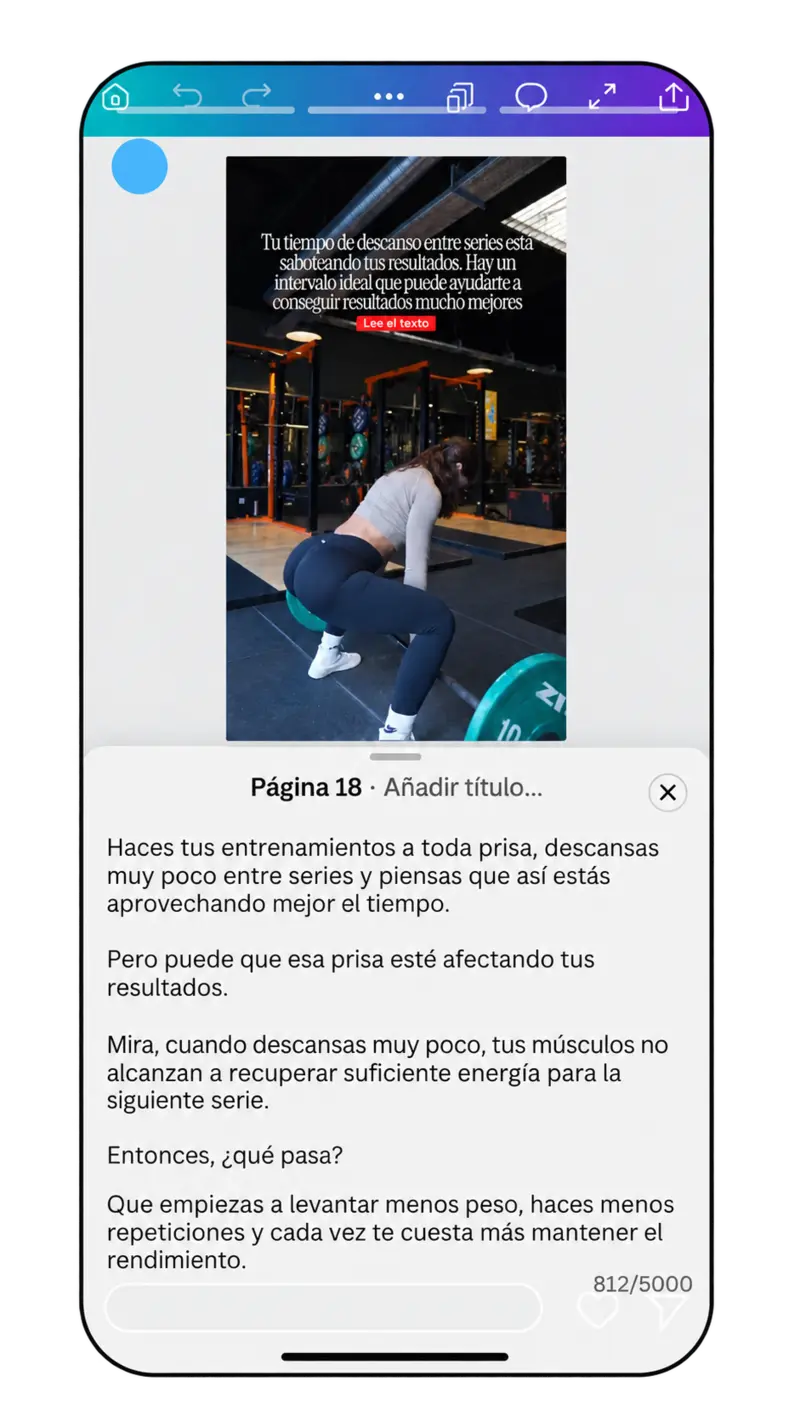 Ejemplo de un Reel en Canva con el texto listo incluido en el material